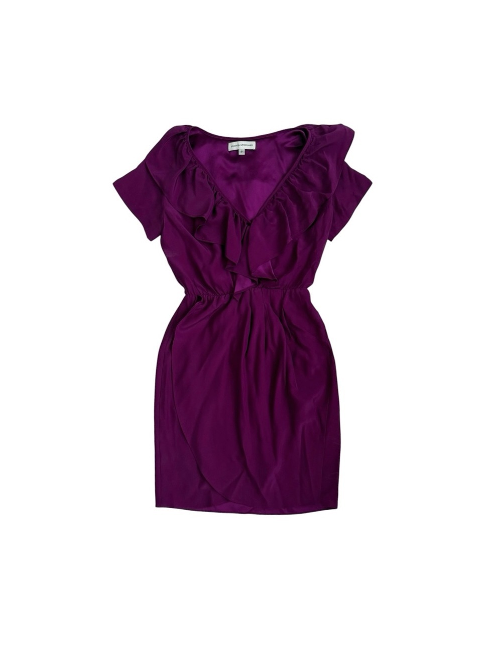 Amanda Uprichard Deep Purple Ruffled V-Neck Mini Dress Size Small